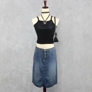 Y2K Forever 21 Light Faded Blue Denim Knee Length Back Slit Skirt